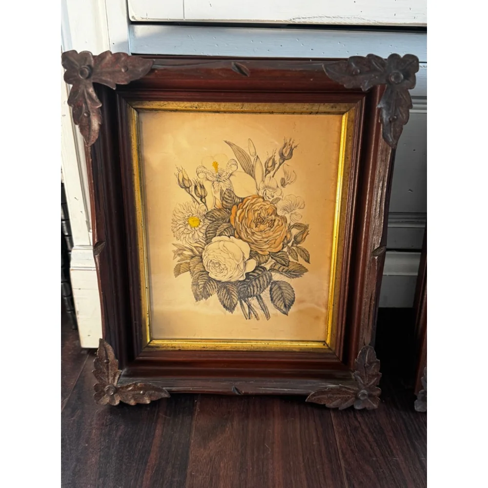 Antique Arts & Crafts Wood Picture Frames with Iron Leaf Mounts – Black Forest